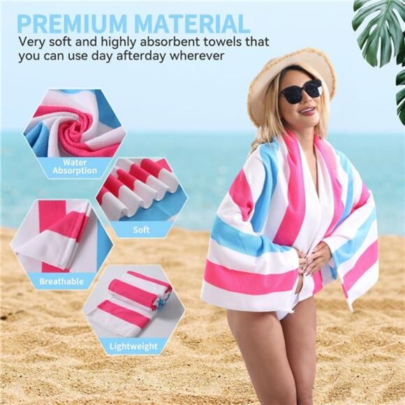 4 Pack Large Oversized Beach Towels Set 30"*60" Cabana Stripe Pool - Picture 6 of 7